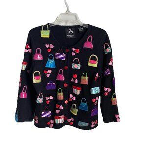 Michael Simon Event Black Embellished Embroidered Beaded Sequin Purse Cardigan